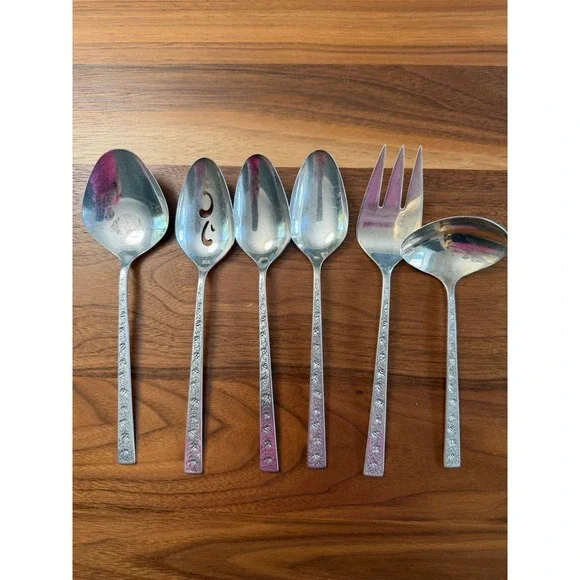 1847 Rogers Bros Silver Lace Silverplate Serving Set 6pc Silver Floral Scroll