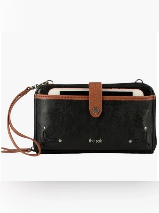 The Sak Smartphone Black and Brown Leather Wristlet