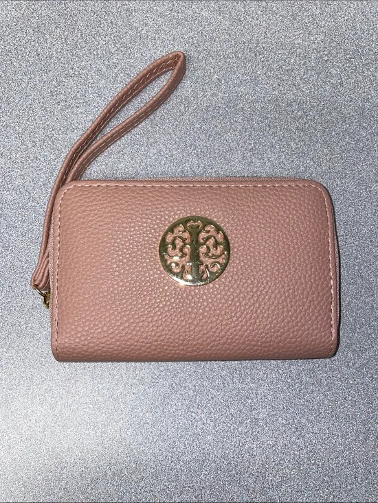 Women’s Wristlet Wallet in Blush Pink with Gold Emblem
