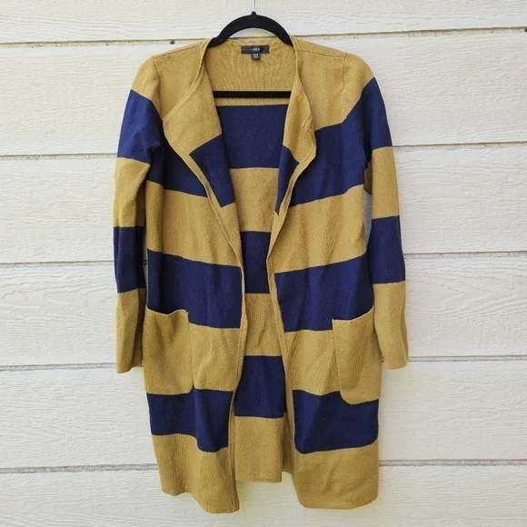 J. Crew Juliette collarless long line sweater blazer navy blue and brown XXS