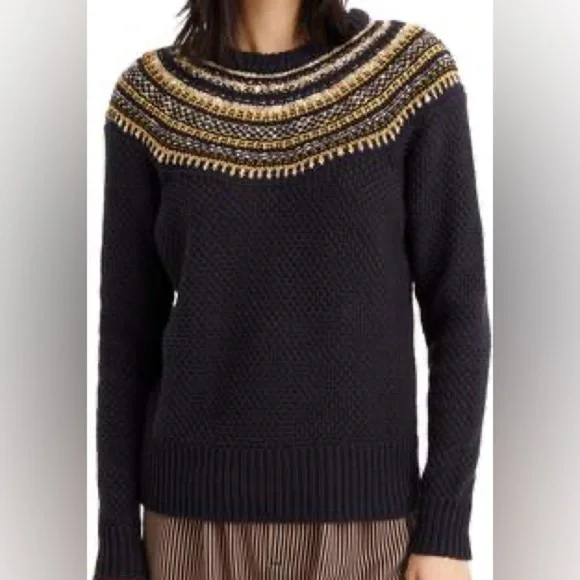 J Crew The Reeds Navy & Gold Detailed‎ Sweater
