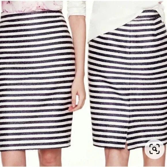 J. Crew Collection Pencil Skirt in Raffia Stripe Navy/Ivory Size 4