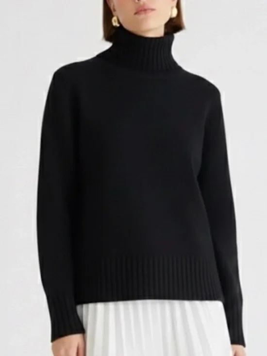 J. CREW Black Cotton Mock Neck Rollneck Boxy Sweater Size XL Chunky Knit