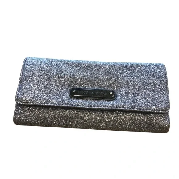 Juicy‎ Couture silver glitter Y2K convertible clutch wallet bag with strap