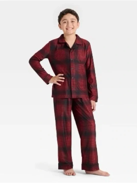 NWT Cat & Jack Red Black Plaid Flannel 2 pc Pajama Set Boy’s size XS