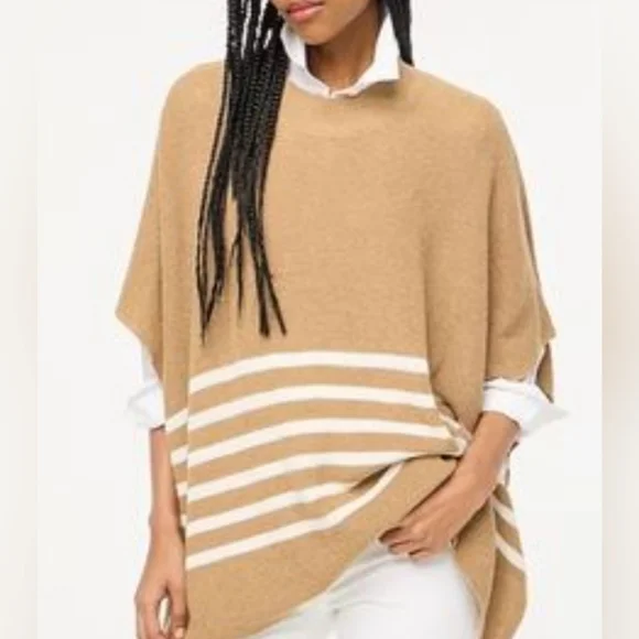 Sweater Women J Crew  Poncho  One Size Color Beige And White High Neck Relaxed