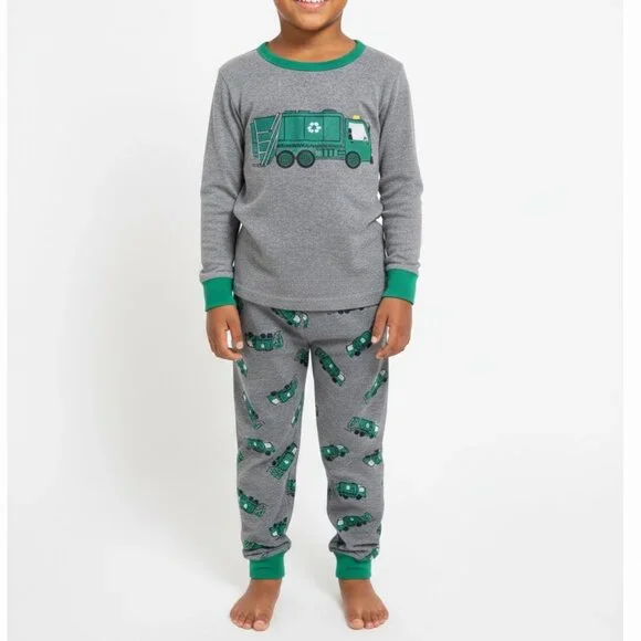 HKfabeao Baby Boys 2-Pc 100% Cotton Garbage Truck Pajamas Grey & Green Size 6