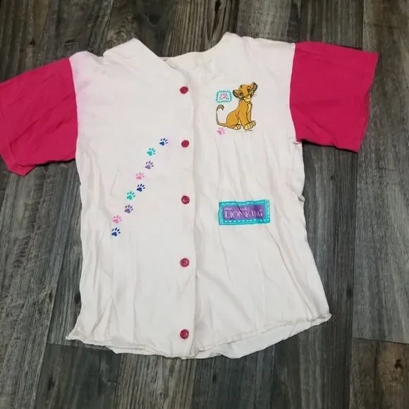 Rare Vintage DISNEY’S The Lion King Button Up Youth Size Large‎ 14 Stained Ink