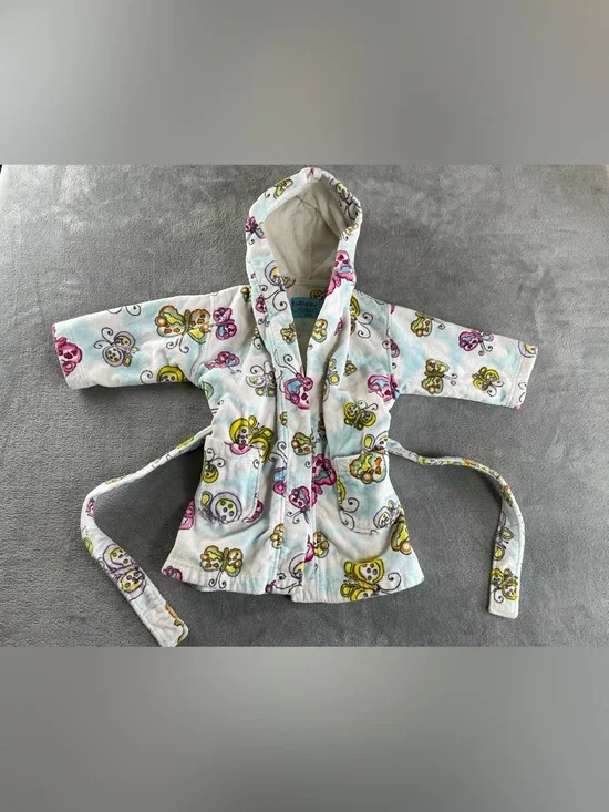 Girls Butterflies Robe Cover Up Bathrobe Kids Girls Size Medium 100% Cotton
