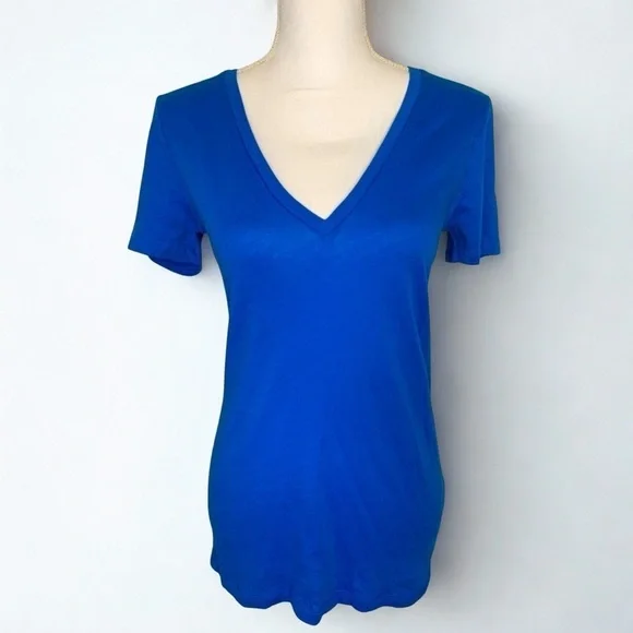 NWOT J.Crew T-Shirt Women V Neck Royal Blue‎ 100% Cotton Size Small