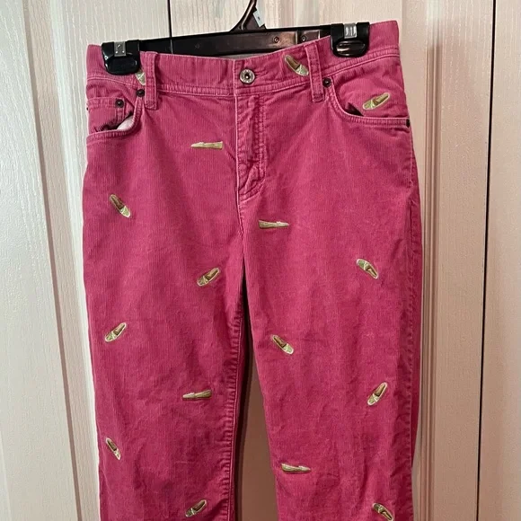 J. Crew pink Corduroy pants.  embroidered shoes. Size 2 tall