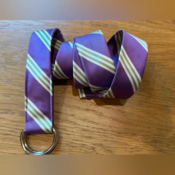 💜  J. Crew Silk Belt D Rings Purple Green Diagonal Stripe 💜