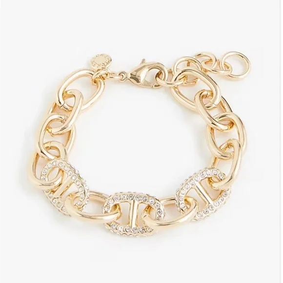 J. Crew Crystal Chainlink Gold Tone Chunky 6 3/4
