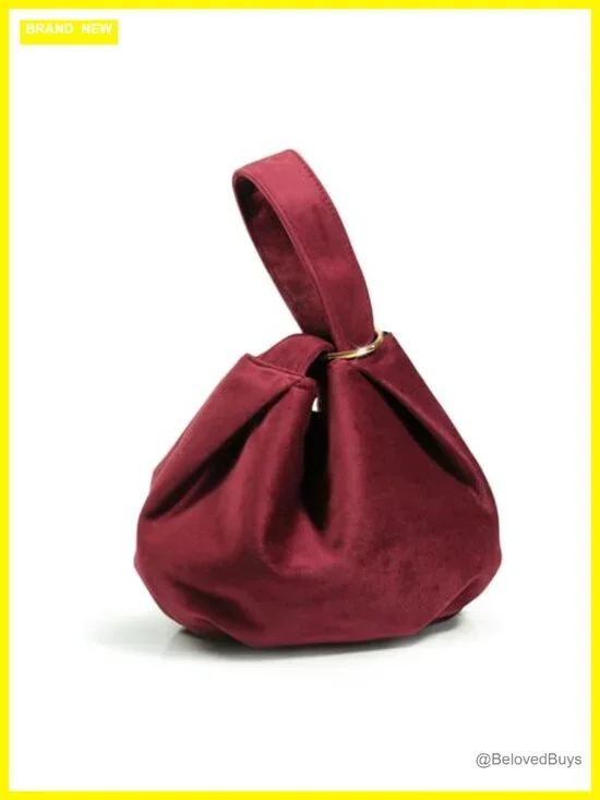 Velvet Top Handle Bucket Clutch Wristlet Purse