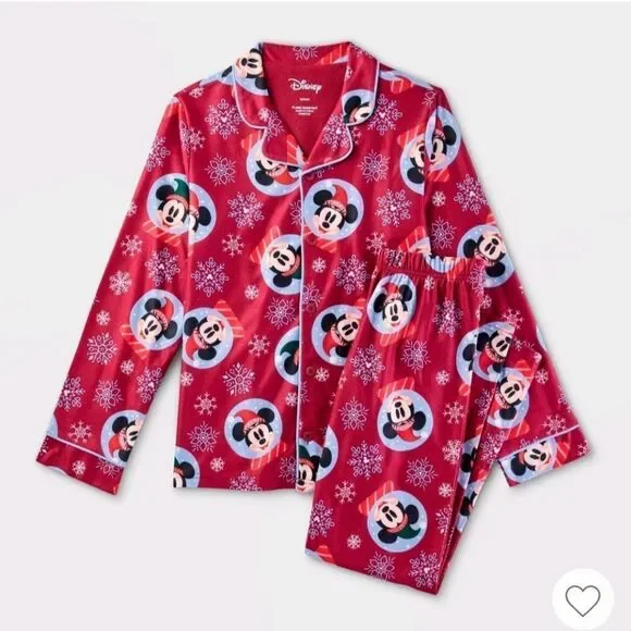 Nwt Kids' Unisex Disney Mickey Mouse 2pc Holiday Christmas Coat Pajama Set