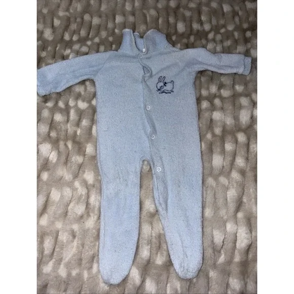 Vintage Infant Trimfit Baby Blue Sleeper Pajamas Small 0-10 lbs