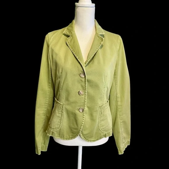 J. Crew Vintage Olive Green / Khaki Cotton Distressed Trim Boy Blazer Size M