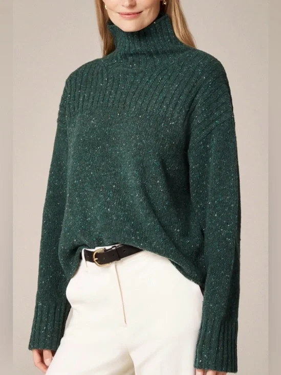 J. Crew Ribbed Turtleneck Donegal Wool Blend Sweater Forest S