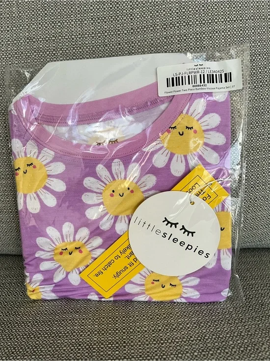 Little Sleepies Two-Piece Lavender Flower Power Pajama Set with Yellow Sunflower
