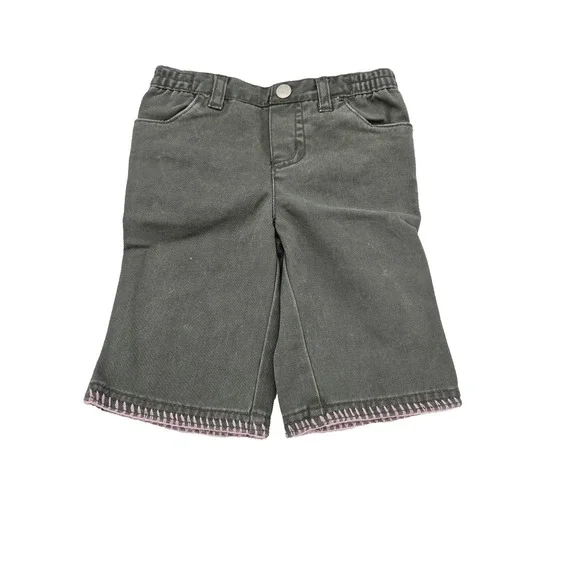Cherokee Baby Girl Pants 6M Olive‎ Green Cotton Pink Stitch Bow Pocket Cute
