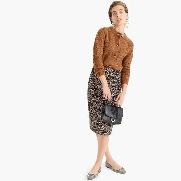 J.Crew No. 2 Pencil Skirt in Leopard Bi-Stretch Cotton Brown Black size 4