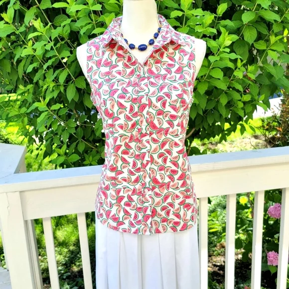 New! J. Crew size Small S sleeveless button-up cotton top watermelon NWT