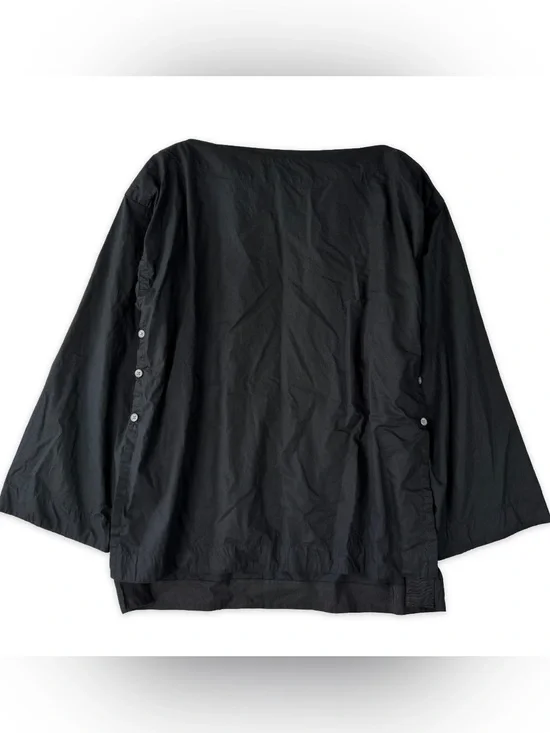 J.Crew Ciel Top Womens S Black Poplin Boatneck Side Button Waist Tie CI507 LS