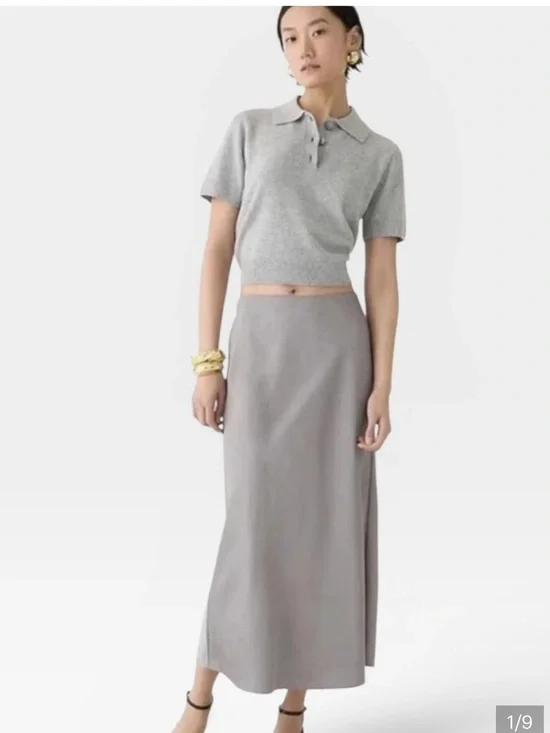 J. Crew Gwyneth Light Grey Satin Maxi Skirt