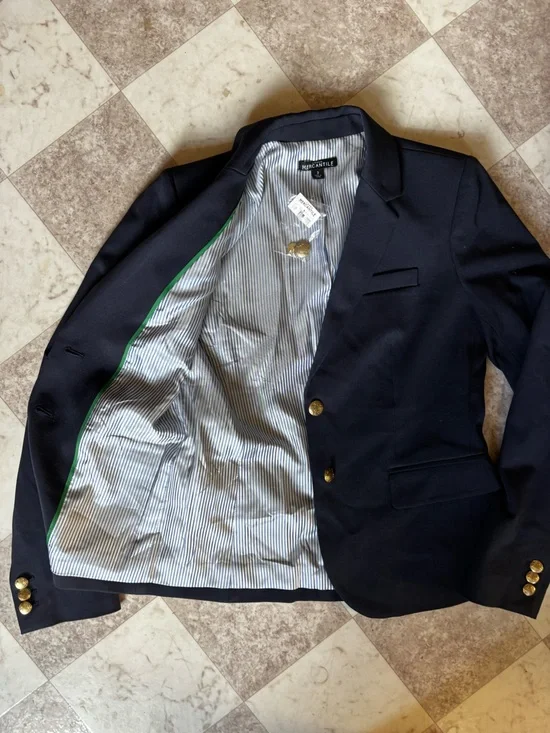 J. Crew Mercantile Navy Blazer with Striped Lining