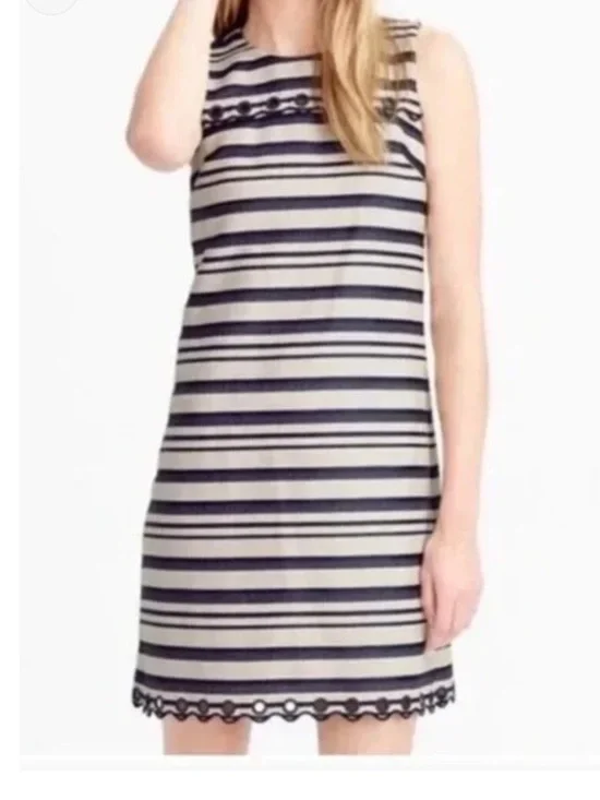 J. Crew Nautical Stripe Scalloped Hem Shift Dress Size 10