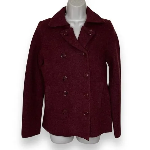 J Crew 100% Wool Double Breasted Peacoat Brick Rust Jacket Women Small Unlined