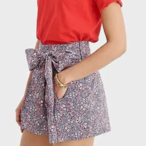 J Crew Tie-waist Shorts Liberty Tana Lawn Floral  Patriotic Print Womens Size 0