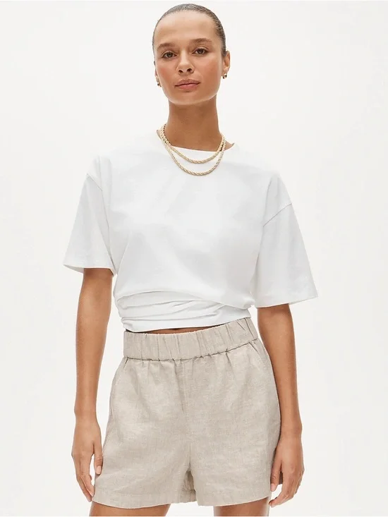 J.Crew Tropez Linen Pull-On Shorts Flax Beige Size Medium