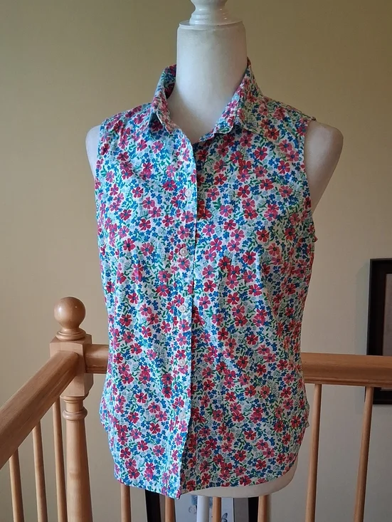 J. Crew Floral Cotton Blend Sleeveless Button-Front Button Down Shirt Top
