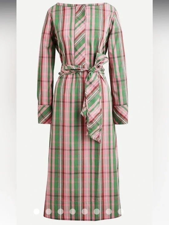 J. Crew Pink and Green Plaid Cotton Poplin Shirtdress Sz 16
