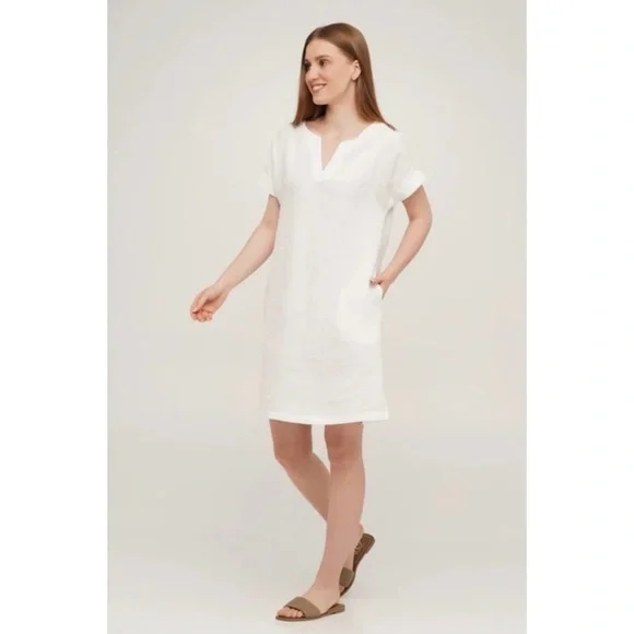 J. Crew Linen Cream Metallic Shimmer Collar Shift Dress