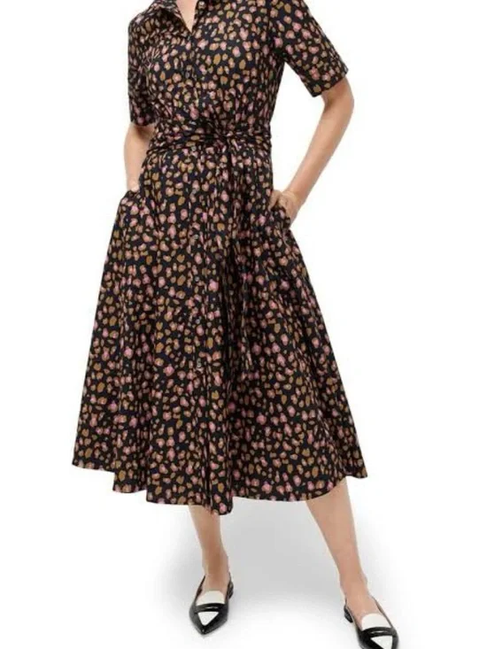 J Crew Navy Leopard Shirt Midi Dress Y9