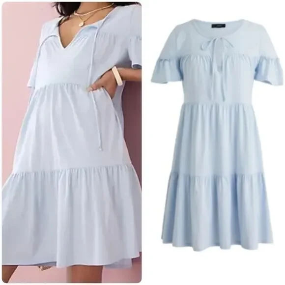 J.Crew Broken-in Jersey Tiered Mini Dress Light Blue