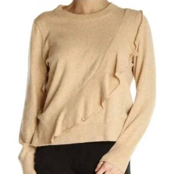 J.Crew Mercantile L Large‎ Ruffle Sweater Wool Tan Beige Oatmeal Chic Minimal