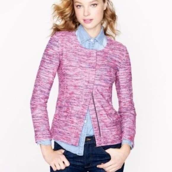 J. CREW Women's‎ NWT Knit Micro Tweed Jacket in Poppy Zip | Size L