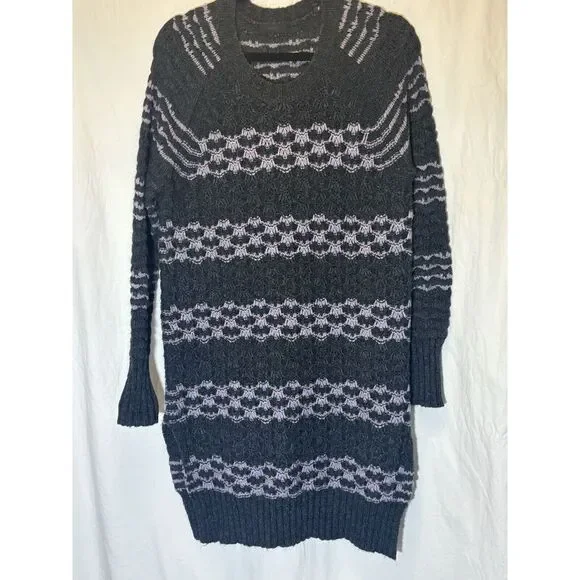 J. Crew Striped Boatneck Sweater Dress‎ Knit Black and Gray Medium K23
