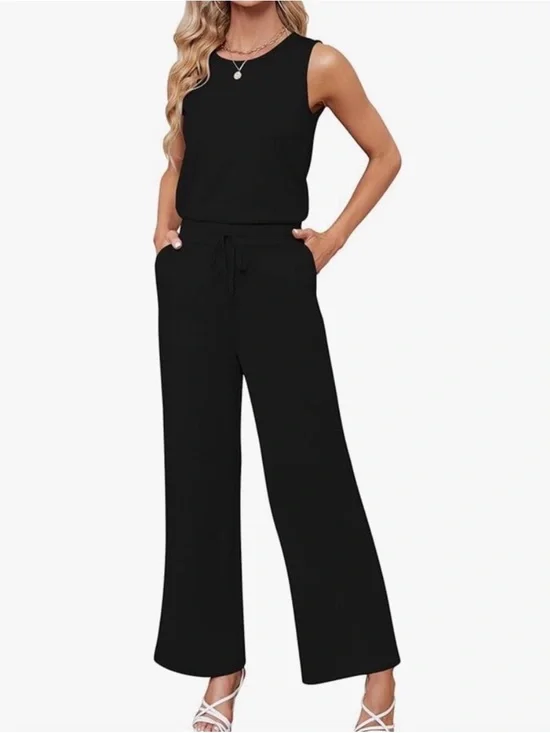 Sarin Mathews Women's S Black Solid Sleeveless Knit Wide-Leg Jumpsuit