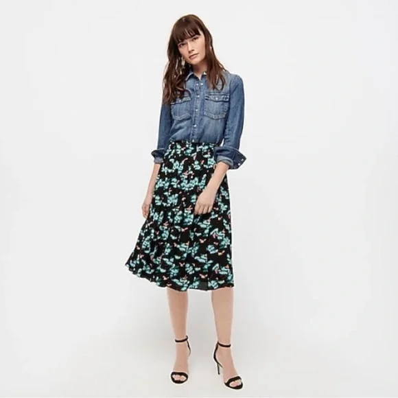 NWT J. Crew Pleated Midi Skirt In Botanical Bees Print Size 6