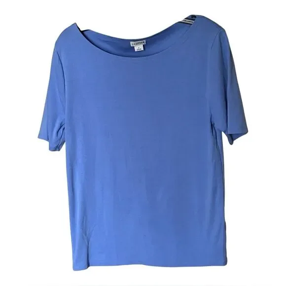 J by J. Crew Cotton Blue Short Sleeve with Round Neck Tee Shirt Top Size Large