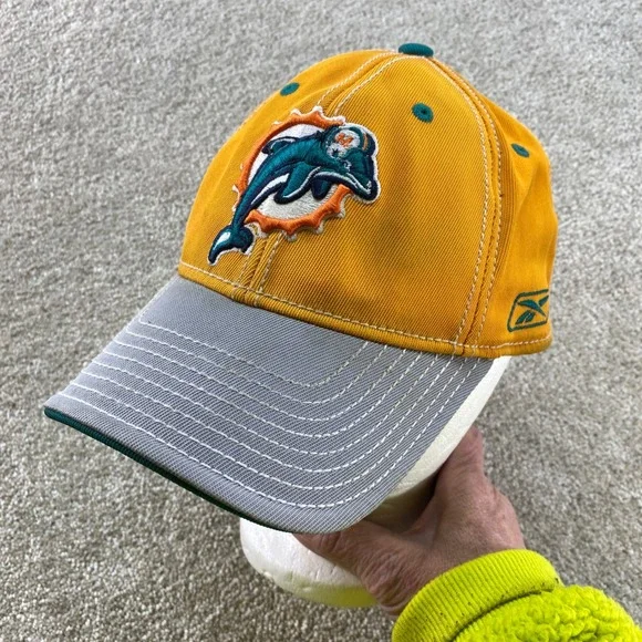 Reebok Miami‎ Dolphins Hat Mens OSFA Orange NFL Equipment Onfield Fitted Cap