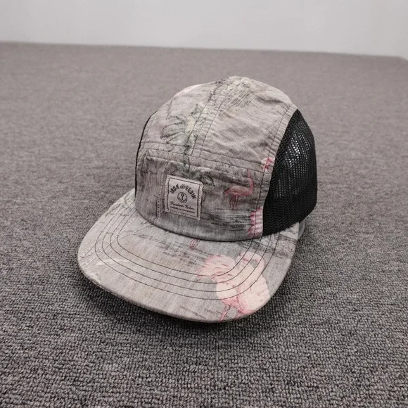 Iron And Resin Hat Cap Strap Back Mens One Size Gray Flamingo Print Mesh Trucker