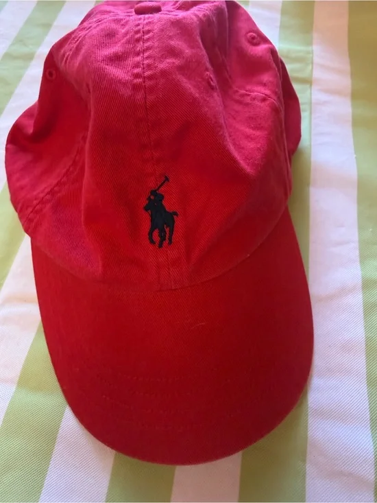 Polo Ralph Lauren red twill baseball cap hat OS EUC
