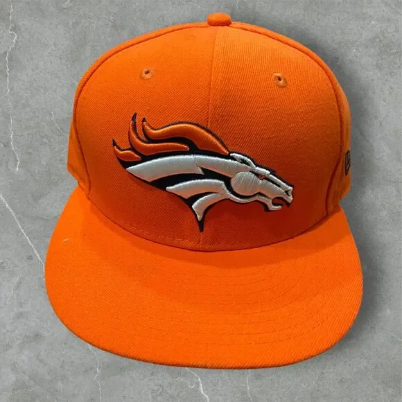 New Era 59Fifty NFL Denver Broncos Fitted Cap Hat Orange Blue Men's Size 7 3/8