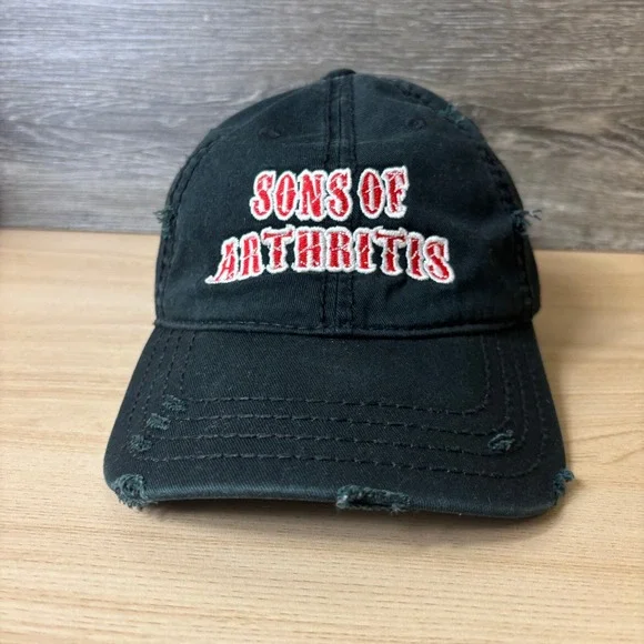 Sons Of Arthritis‎ Hat Cap Strap Back Black Red Distressed Adjustable