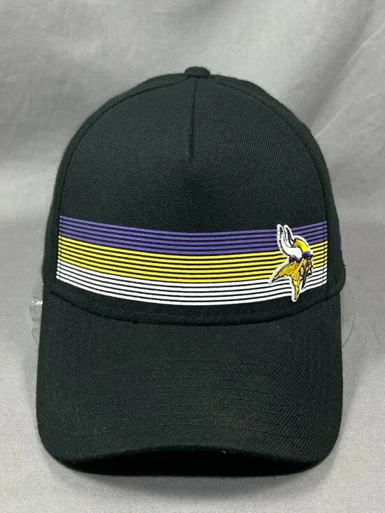Minnesota Vikings New Era 39Thirty Flex M/L Hat Black Flawless Stripe Mens Cap